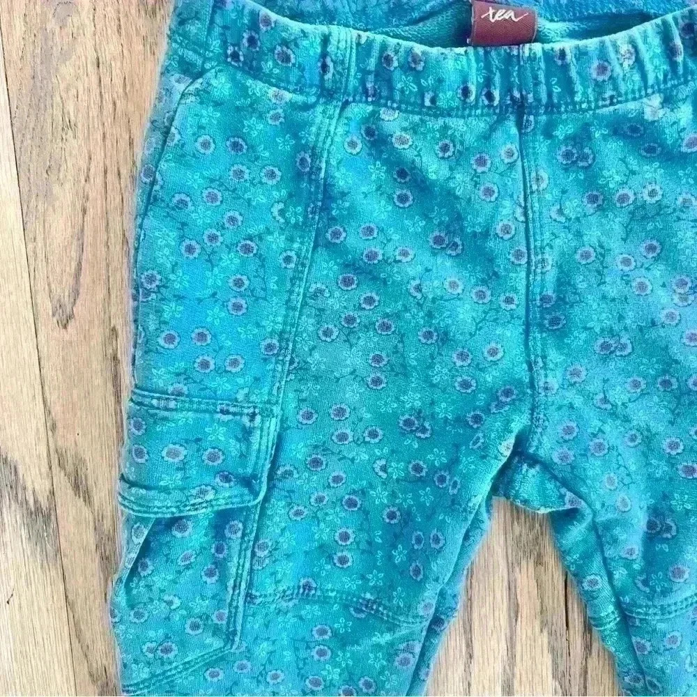 Tea Turquoise Floral Cargo Legging Pants Girls Size 4 - Picture 4 of 10